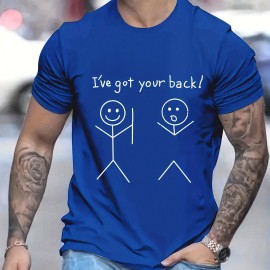 ''I've Got Your Back'' Simple Drawing, Men's Graphic T-shirt, Casual Comfy Tees For Summer