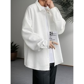 Solid Men's Shirt Top Turn-Down Collar Long Sleeve Closure Male Casual Shirt For Men Daily Vacation Streetwear