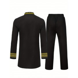 Men's African Dashiki Shirt Metallic Floral Printed Slim Fit Long Sleeve Hoodies Shirts