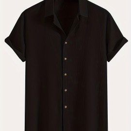 Men's Shirt Top, Solid Color Lapel Short Sleeve Closure Summer Male Casual Button Up Shirt For Daily Business Formal Shirts For Men