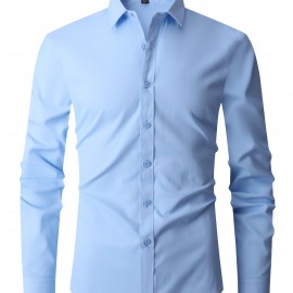 Classic Design Shirt, Men's Semi-formal Button Up Lapel Long Sleeve Shirt For Spring Summer Business