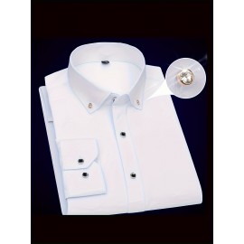 Men's Stylish Solid Shirt, Casual Breathable Lapel Button Up Short Sleeve Shirt Top For Business Activities